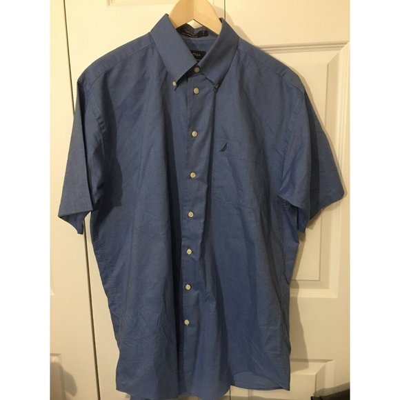 Vintage Oxford Nautica Men’s‎ Sz L Shirt Blue Short Sleeve Button Down - Picture 1 of 5